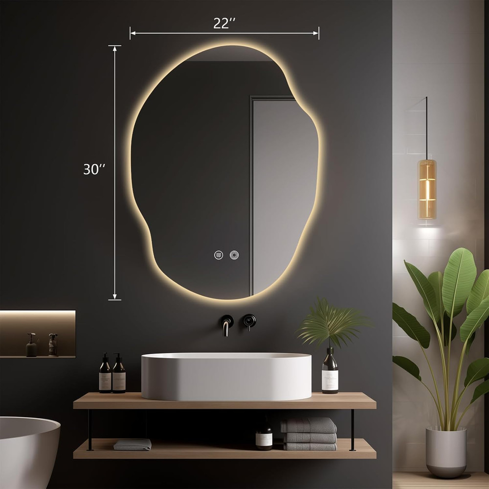 30" Irregular LED Bathroom Mirror - Front Lights & backlit, Anti-Fog, Dimmable