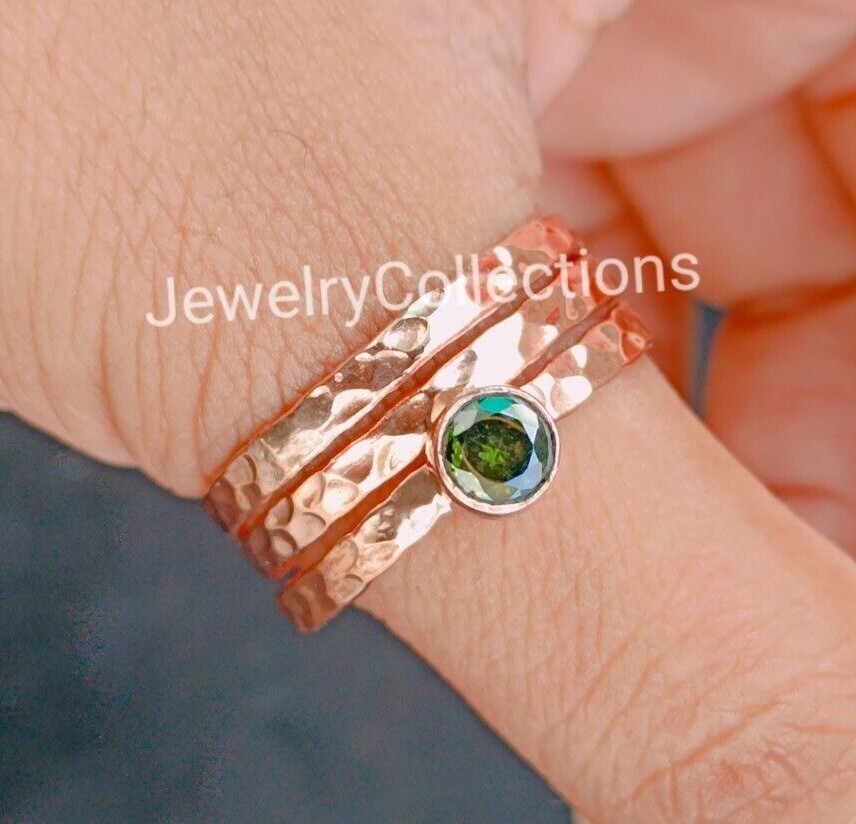 Green Peridot Ring Pure Copper Ring Stacking Set Ring Copper Handmade Ring B239