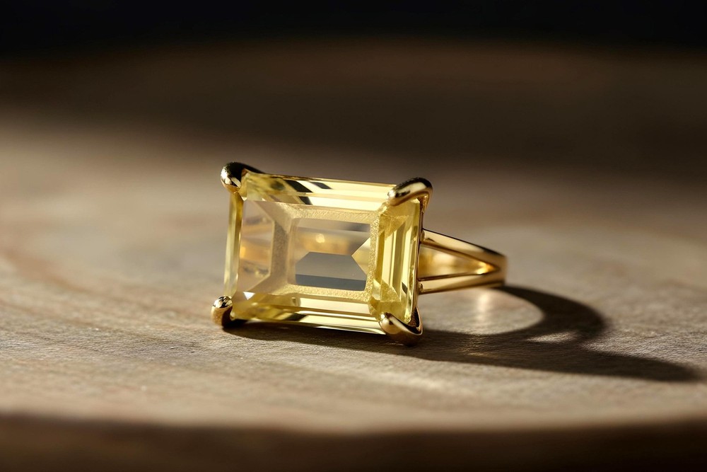 Lemon Quartz Ring Anemone Handmade Gold Filled Rectangle Faceted