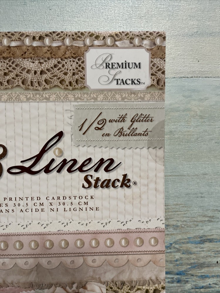DCWV Lace & Linen Stack 48 Printed Cardstock Sheets 1/2 W/ Glitter