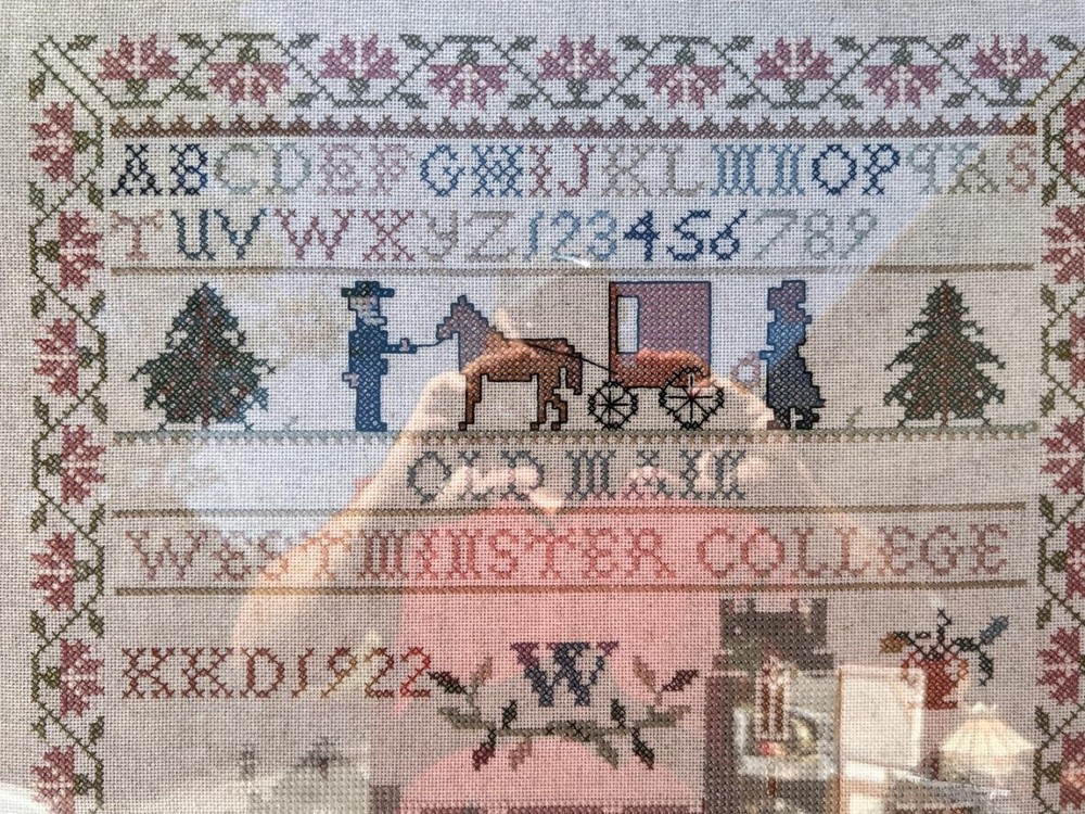Vintage Completed Needlework Cross Stitch Westminster Sampler