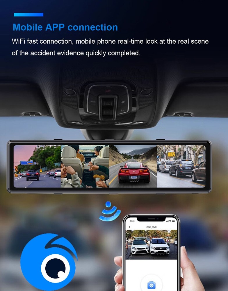 12 "Touch Screen 4 Channels 4K Dash Cam 360° Panoramic Dashboard Rearview Mirror