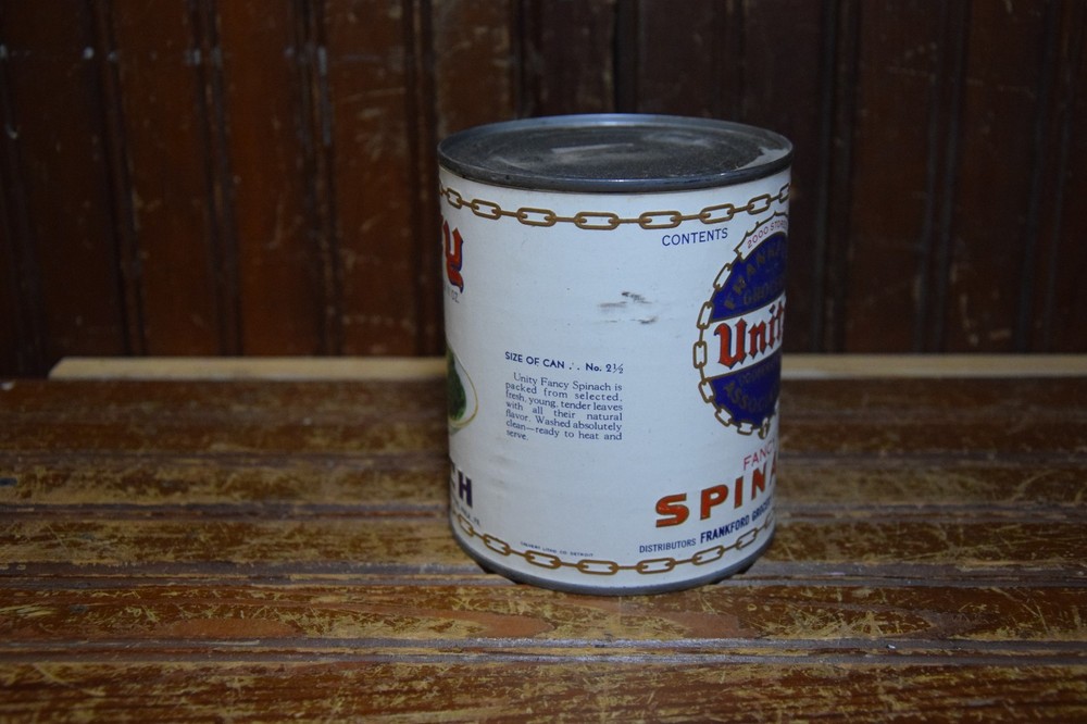 UNITY SPINACH FRANKFORD GROCERY STORES EMPTY TIN CAN SIGN KITCHEN HOME DECOR