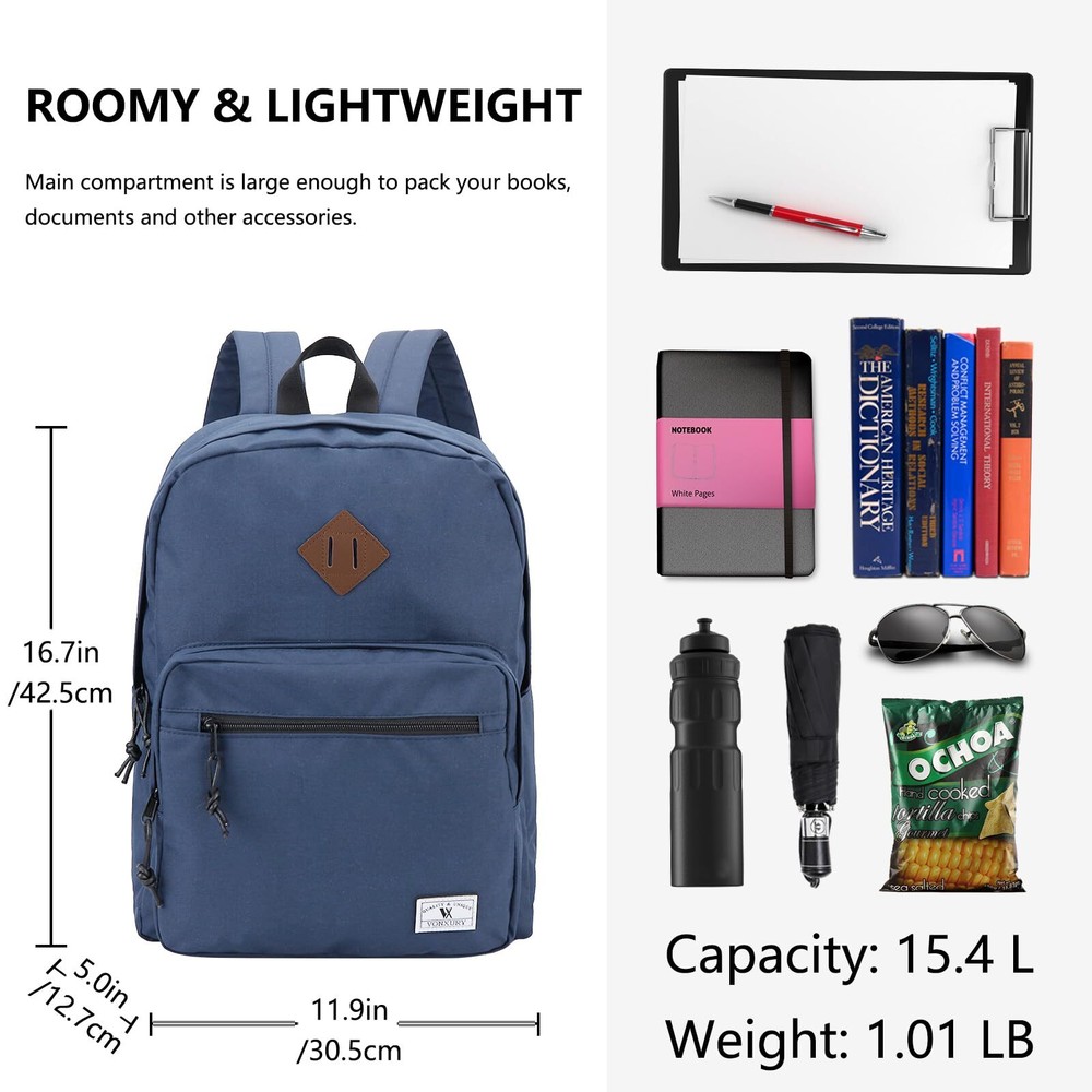 School BackpackLightweight Classic Basic Bookbag for Men Women Simple Blue Ba...