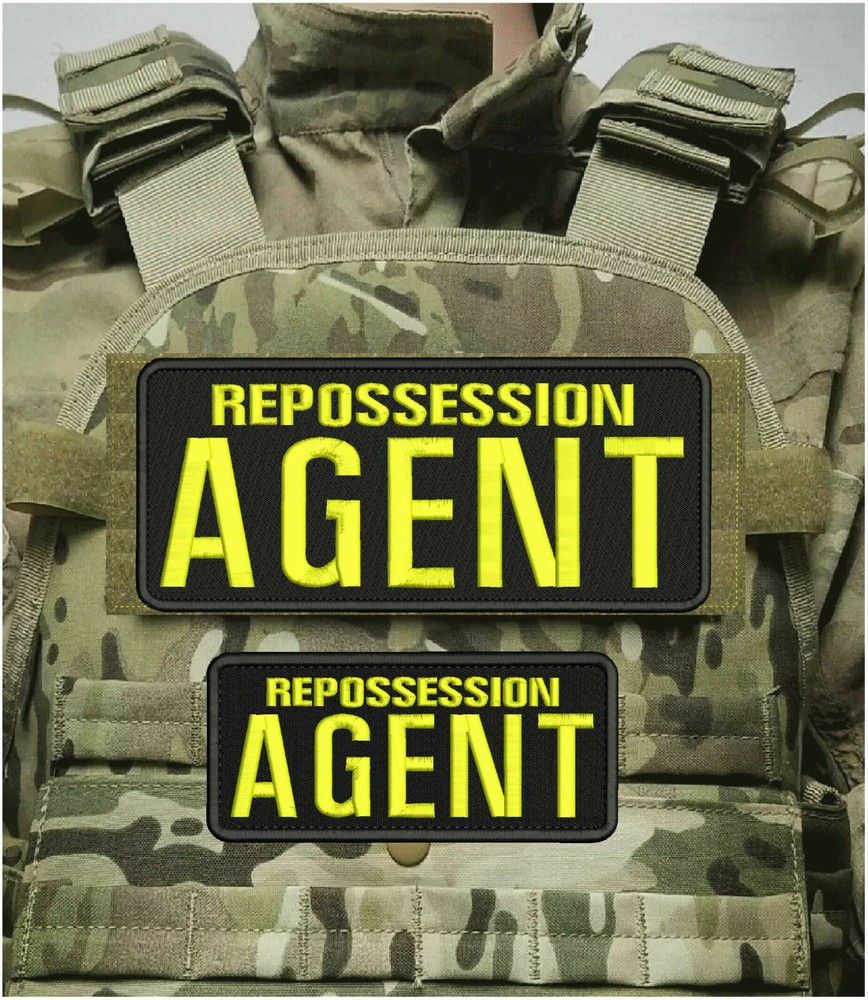 REPOSSESSION AGENT EMBROIDERY PATCHS 4X10 AND 3X7 HOOK ON BACK BLK/yellow
