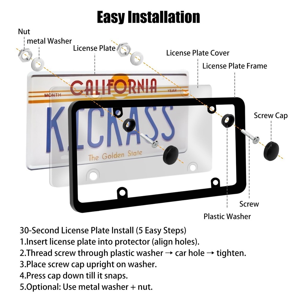 2pc gray License Plate Covers & Frames Auto Tag Shield Protector Front Rear