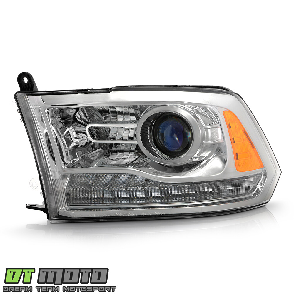 2013-2015 Ram 1500 2500 3500 w/Chrome Trim Projector Headlight Headlamp - Driver
