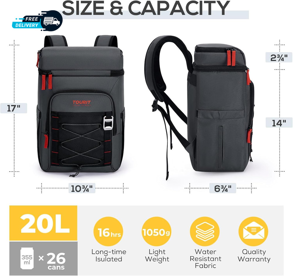 Insulated Backpack Cooler with 2 Compartments 30 Can Capacity Leakproof