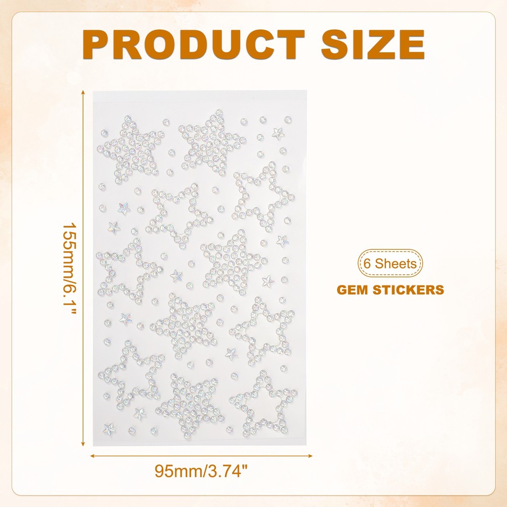 6Sheets Star Gem Sticker, Face Gem Stickers, AB Color