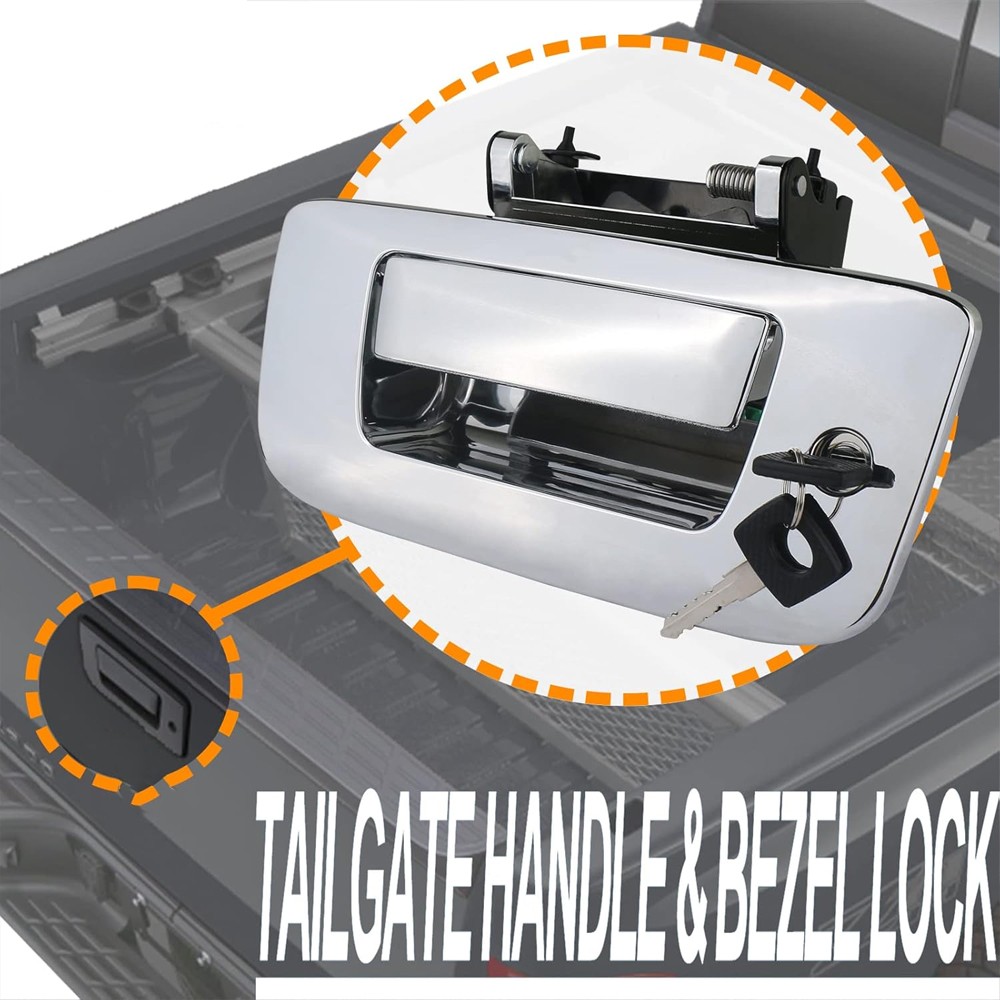 Chrome Tailgate Handle Lock w Cylinder for Silverado Sierra 2007-14 2500 3500 HD