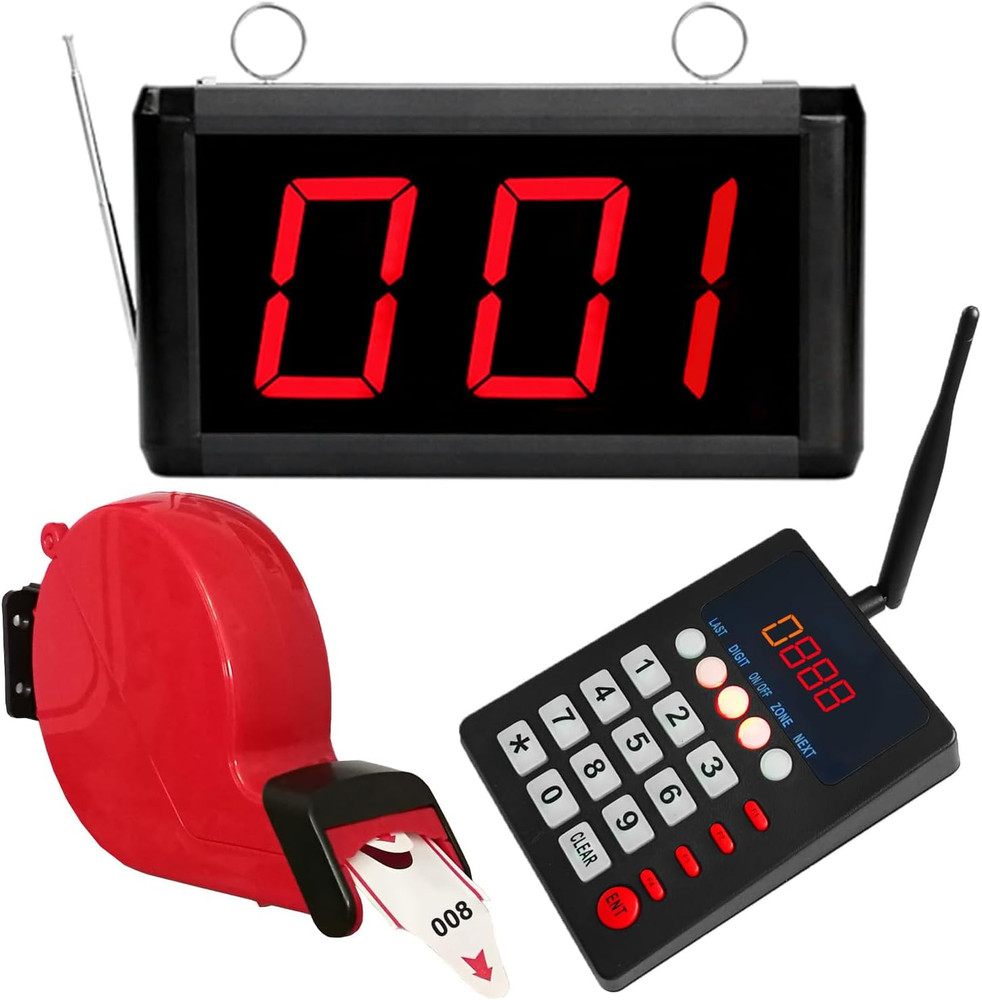 Queue Wireless Calling System with 1 Keypad 1 Displays + Take a Number Ticket Di