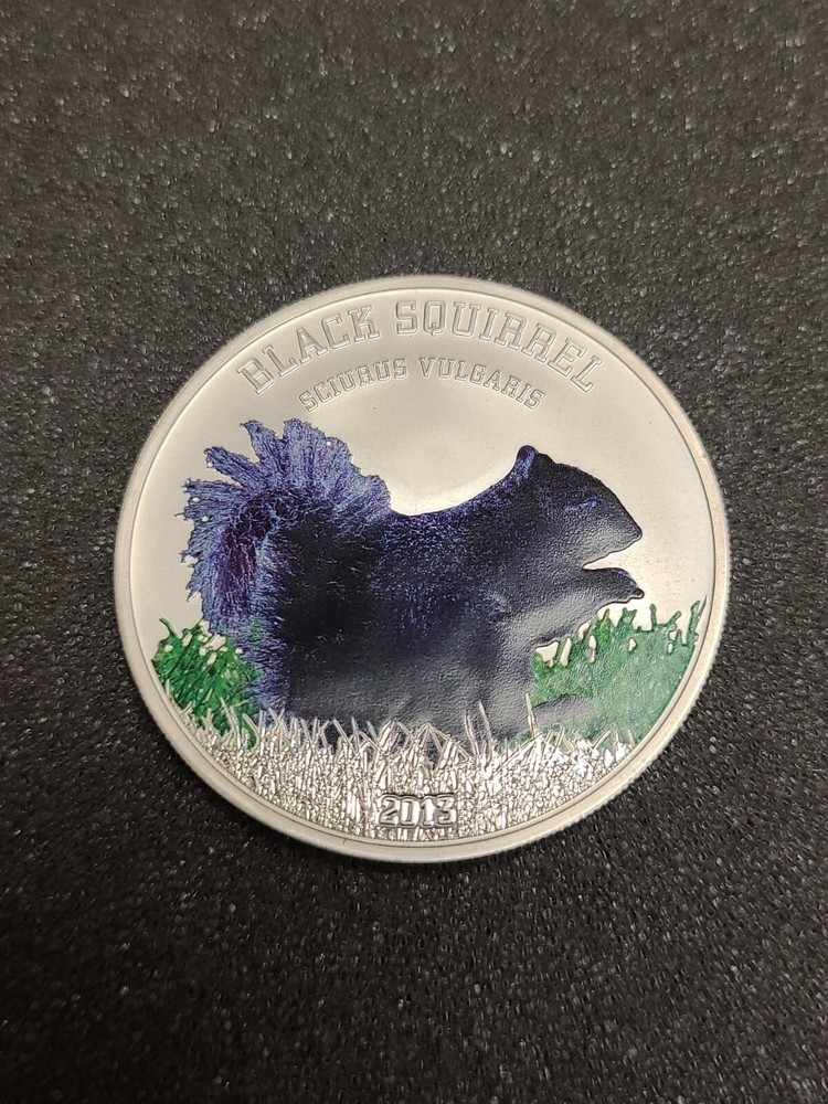 2013 Cook Islands Colorized Black Squirrel 5 Dollars Silver Round