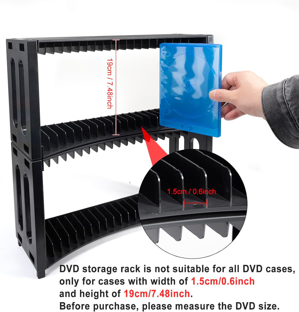 DVD Storage Rack, Stackable ABS 2 Pack DVD Storage Organizer Can Hold 40 Slim DV