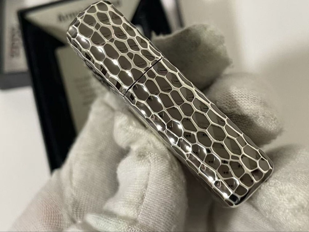 Zippo Meteorite Crater Silver 5 Sided Design Etching Lighter Regular Japan