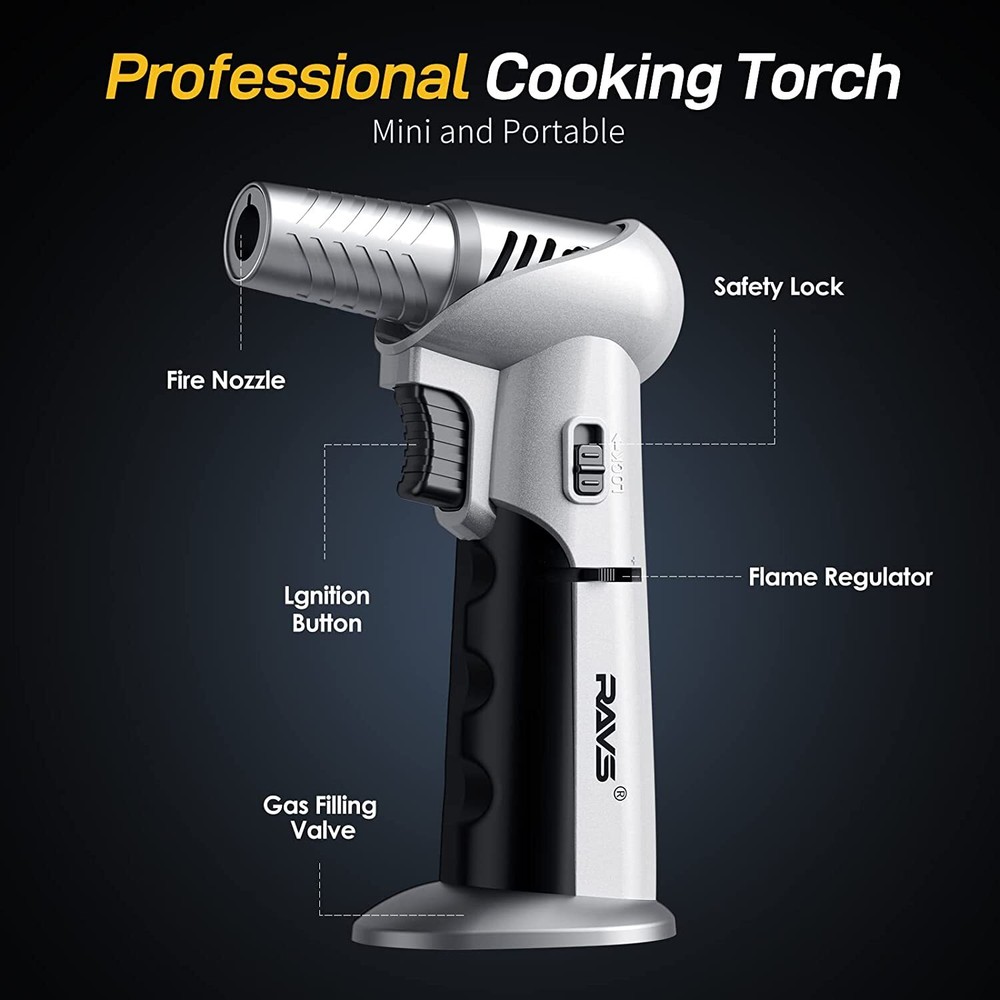 Refillable Kitchen Torch Lighter Blow Torch Safety Lock Rotating Angles Flame