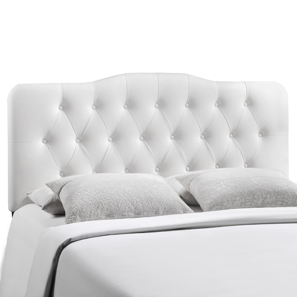 Modway Annabel Tufted Button Vegan Leather Upholstered Full Headboard in White