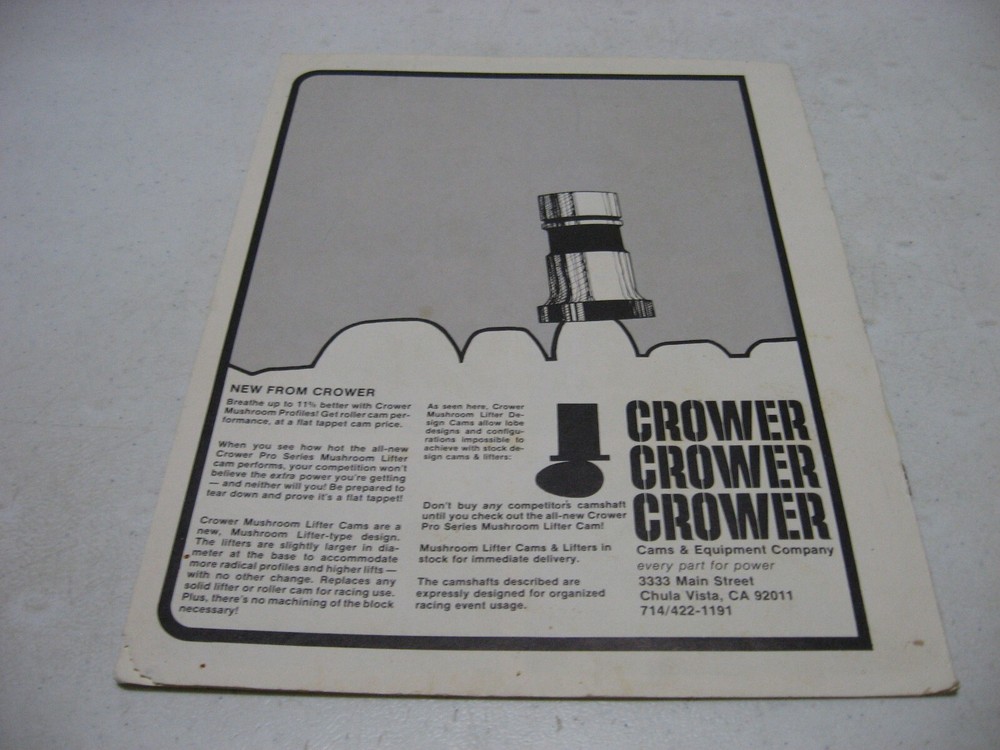 Crower Cams Mushroom Profiles Advertising Data Sheet Catalog