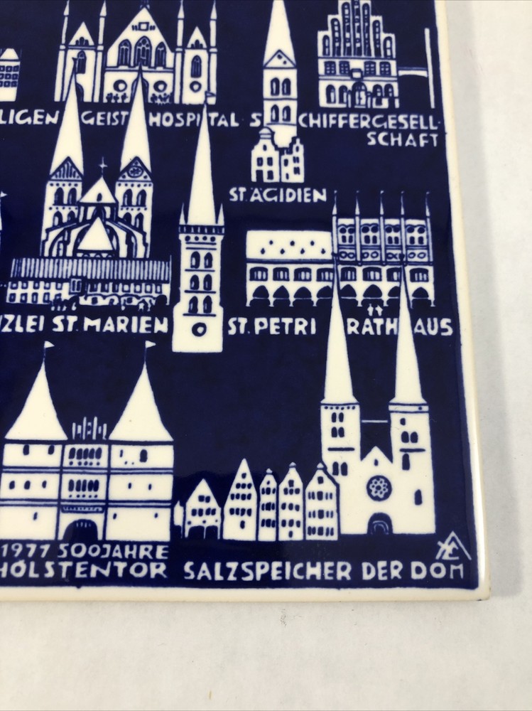 Alfred Evers Tile Wall Decor Blue Ceramic Art German Churches Artwork Lübeck