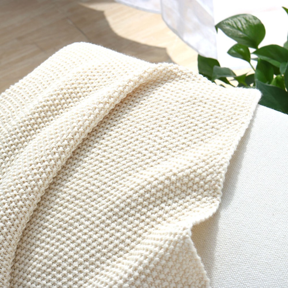 Soft 100% Cotton Solid Decorative Knitted Sofa / Bed Throw Blanket in 14 Colours