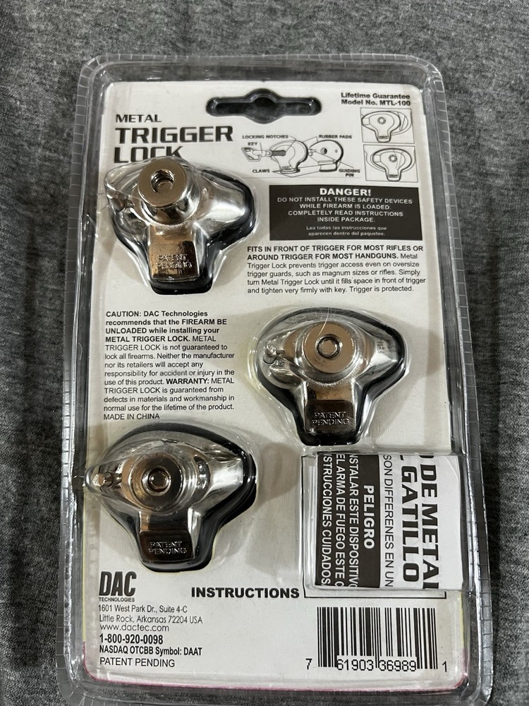 DAC Metal Trigger Locks Valu-Pack 3 Locks w 3 SAME Keys Model #MTL-100 SEALED