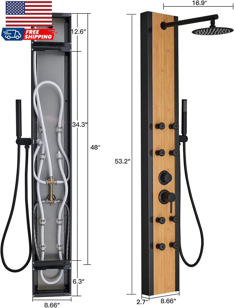 Stainless Steel Shower Panel Tower System 8 Jets Multi-Function Shower Panel