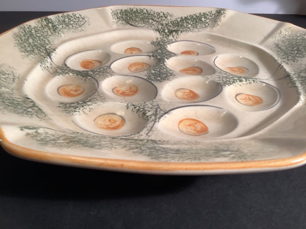 Vintage Designcraft Ceramic Deviled Egg Platter 11.5” Plate 402 Made in USA