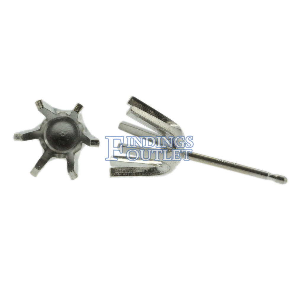 14k White Gold Round Stud Earring Mounting Setting Push Back Post 6 Prong
