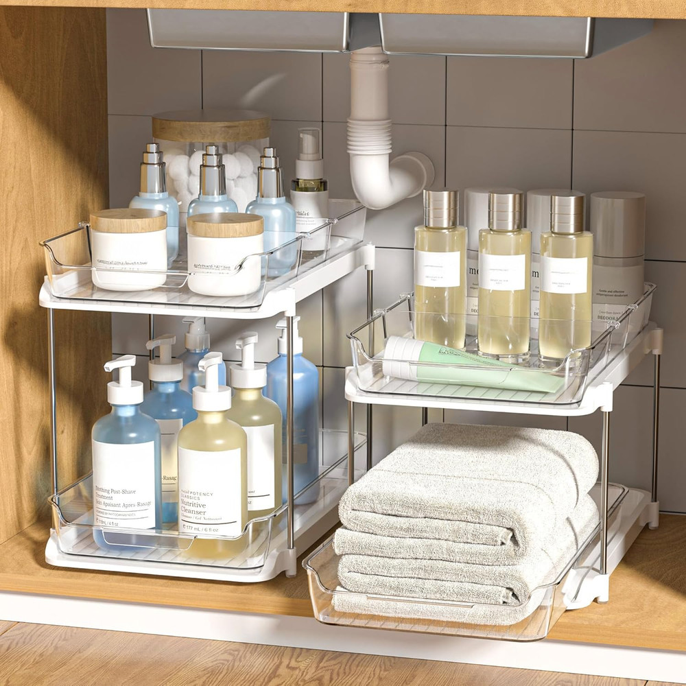2-Tier Multi-Purpose Bathroom under Sink Organizers and Storage, Stackable Kitch