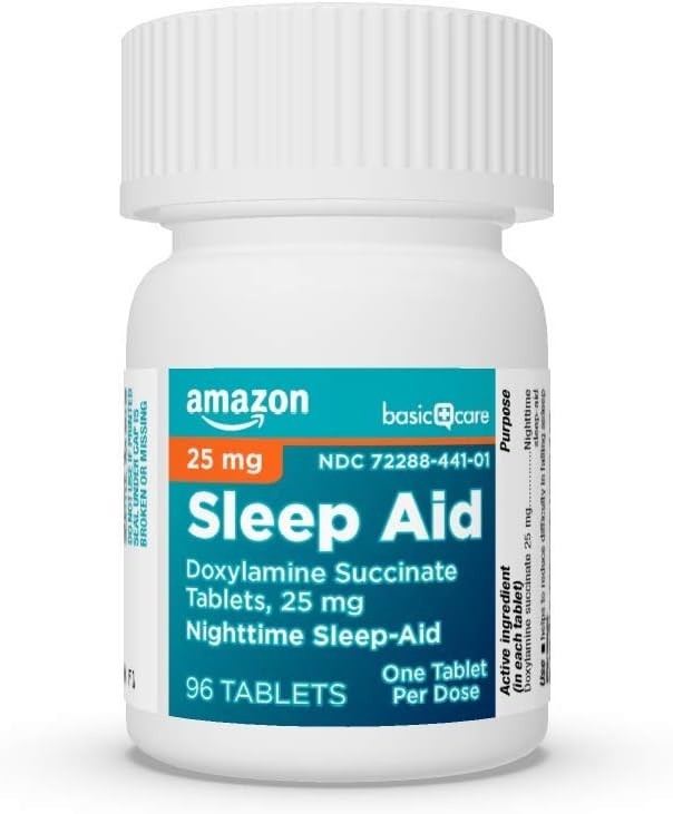 Amazon Basic Care Nighttime Sleep Aid Tablets, 25 mg, 96 Count