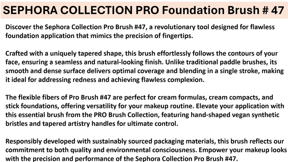 SEPHORA PRO Foundation Brush #47 – Flawless Streak-Free, 100% Authentic