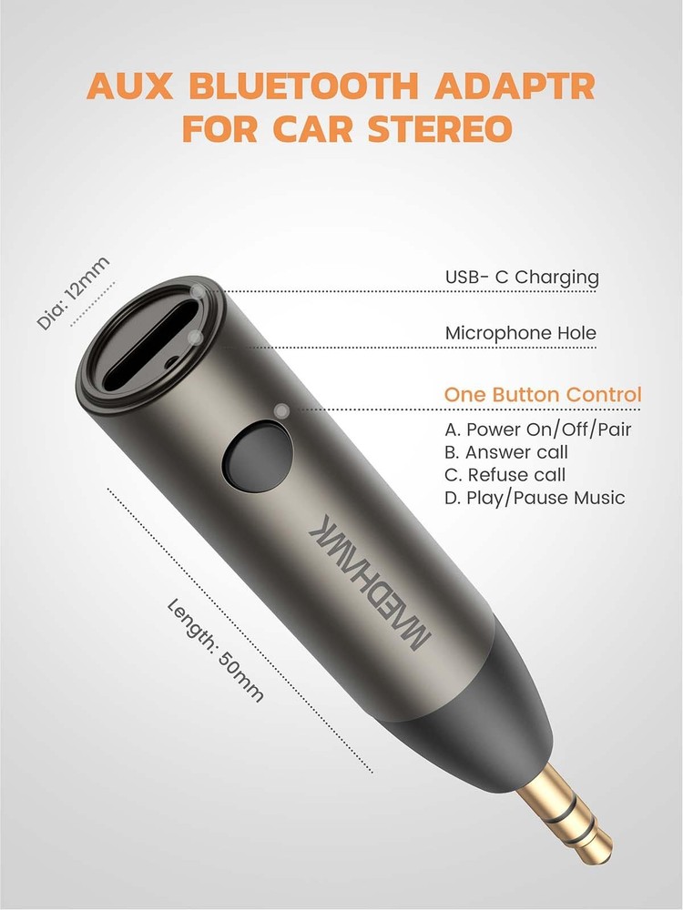 MaedHawk 5.3 Car Bluetooth Aux Adapter 3.5mm Wireless Audio Receiver Small