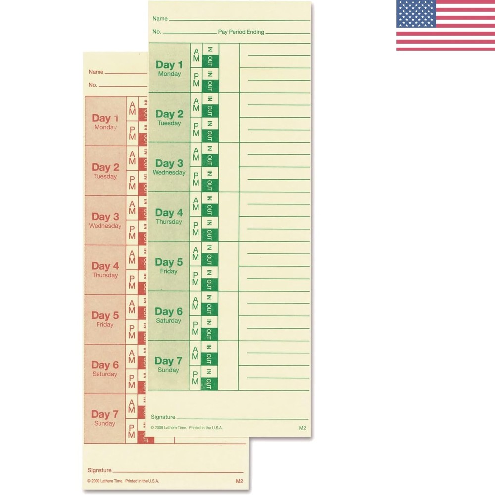 100 Double-Sided Time Cards with 4 In/Out Punches for Accurate Payroll Tracking