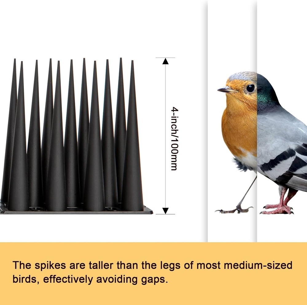 High Coverage 4ft Bird Spikes - Black Raccoon & Woodpecker Deterrent Solution