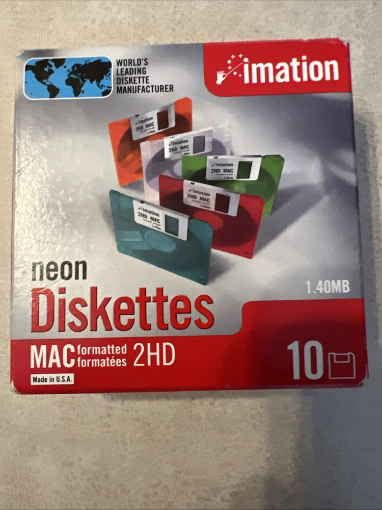Imation Neon Diskettes MAC Formatted 2HD 1.40 mb NEW 10pack sealed