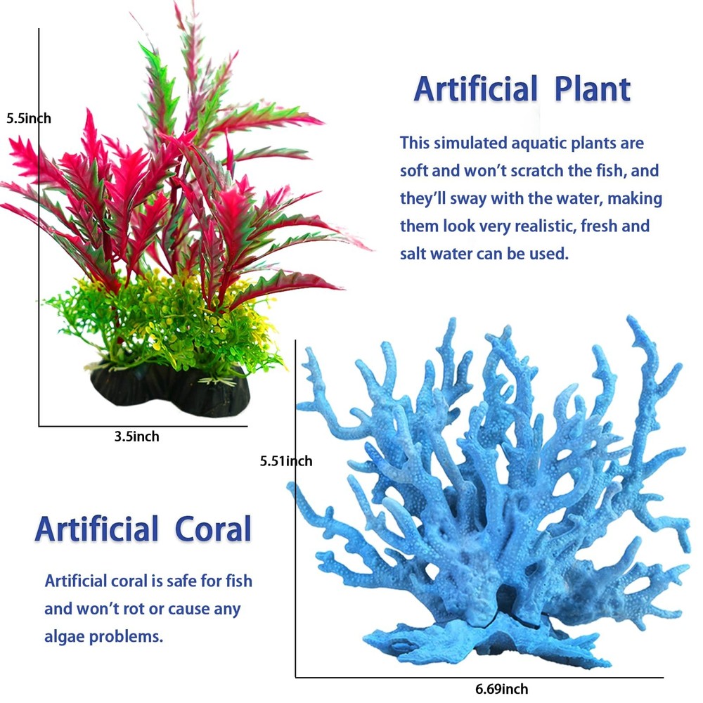 Kooterfun Mermaid's Castle Fish Tank Decorations-28pack Include Pink