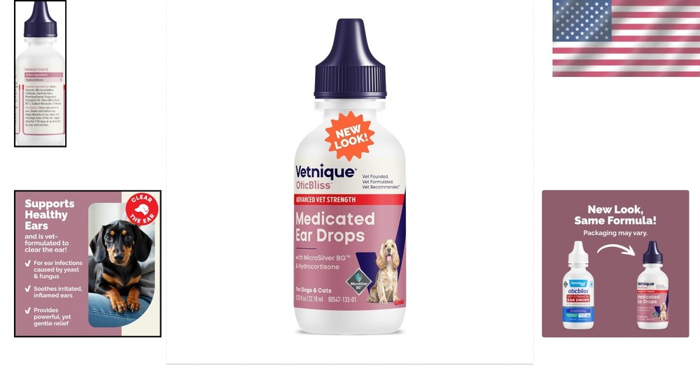 Vet Strength Dog Ear Infection Drops, MicroSilver Hydrocortisone, 1.8oz