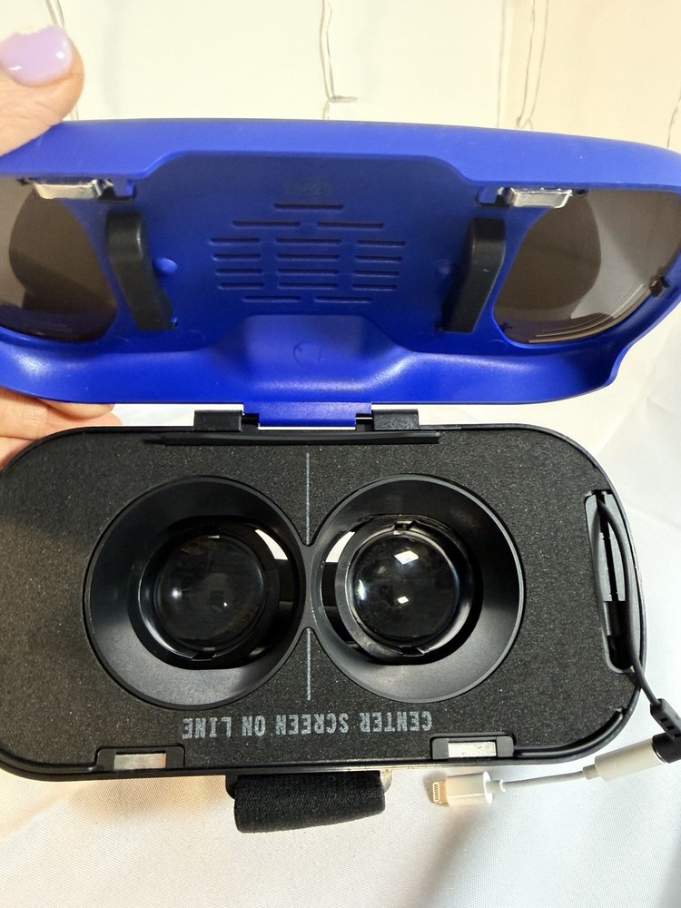 Universal VR Headset for Smartphone w/ Head Strap & Earphone Black Blue