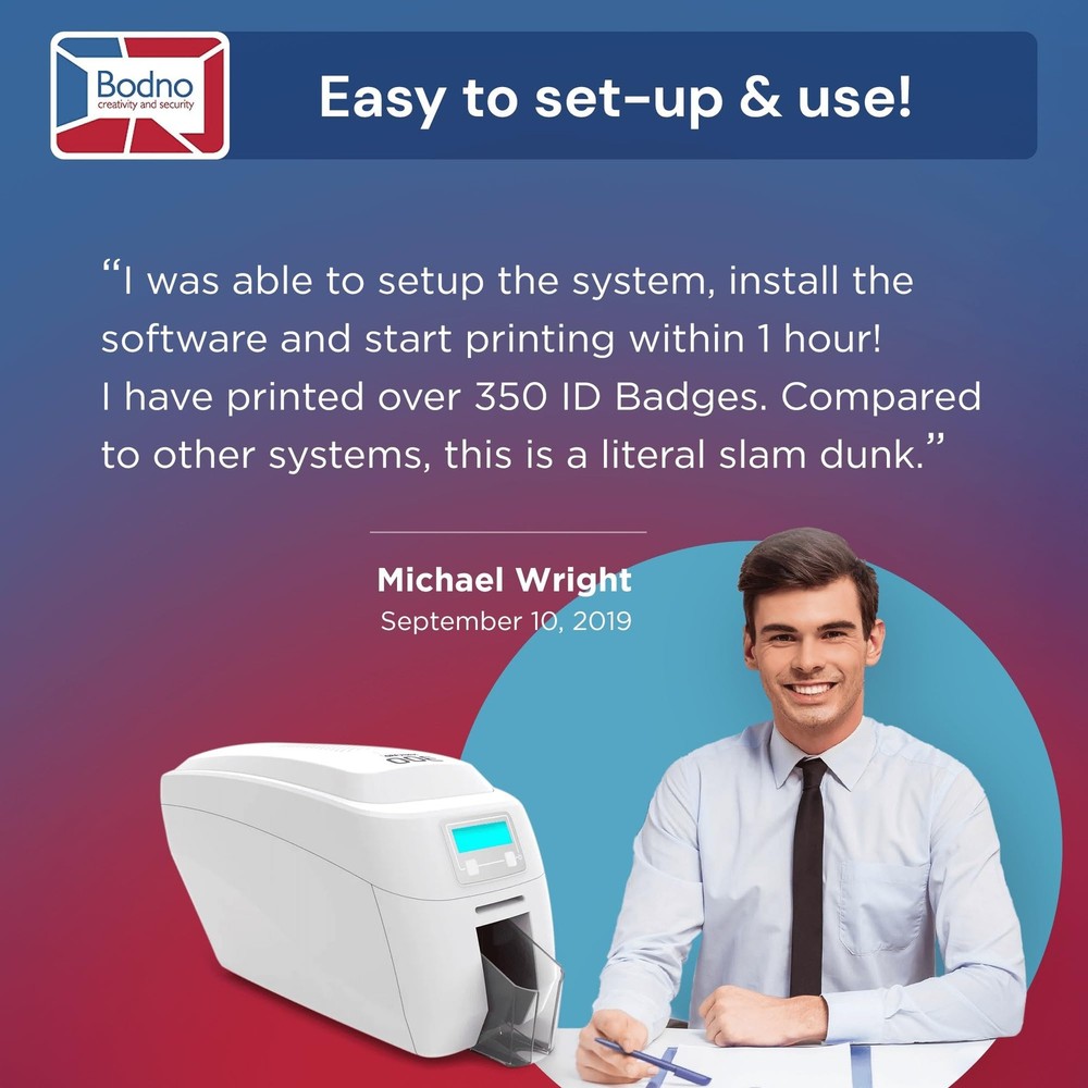 Bodno Magicard 300 Dual Sided ID Card Printer & Complete Supplies Package