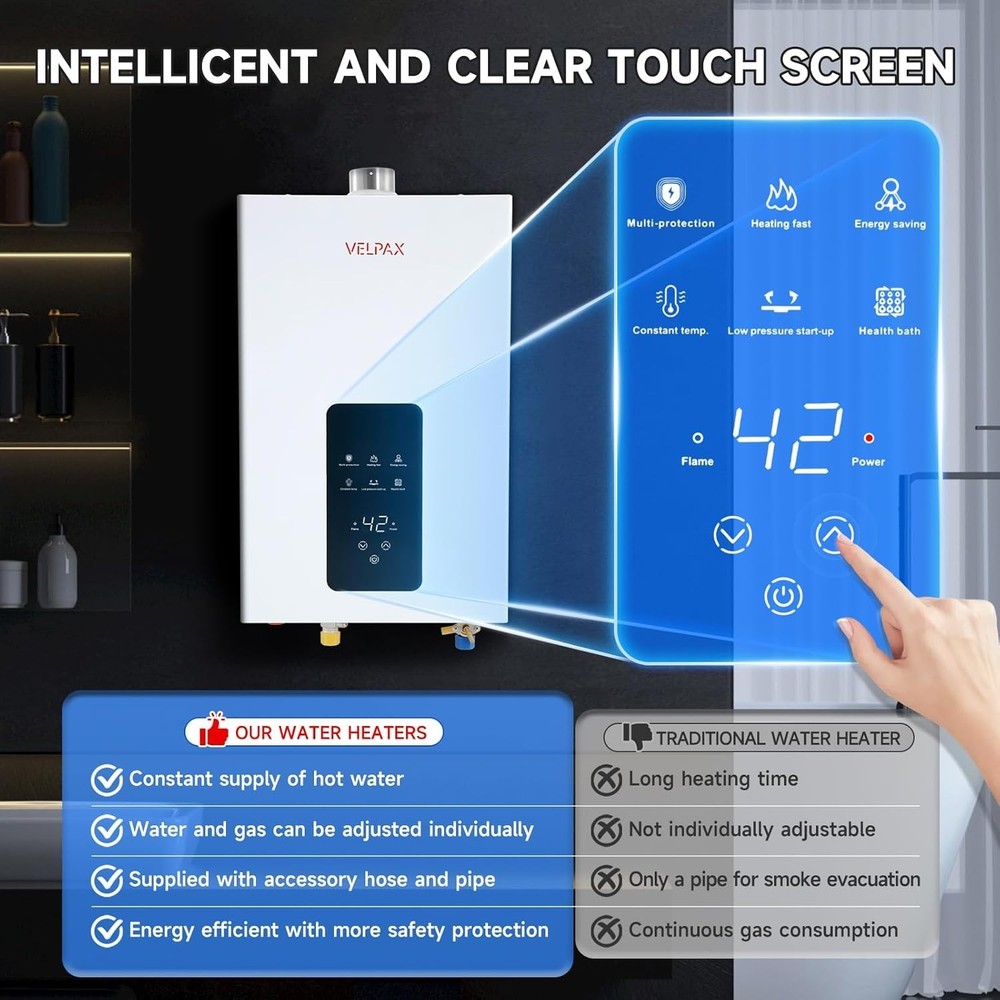 Natural Gas Tankless Water Heater, 4.21GPM 16L Indoor,Instant Hot Natural Gas...