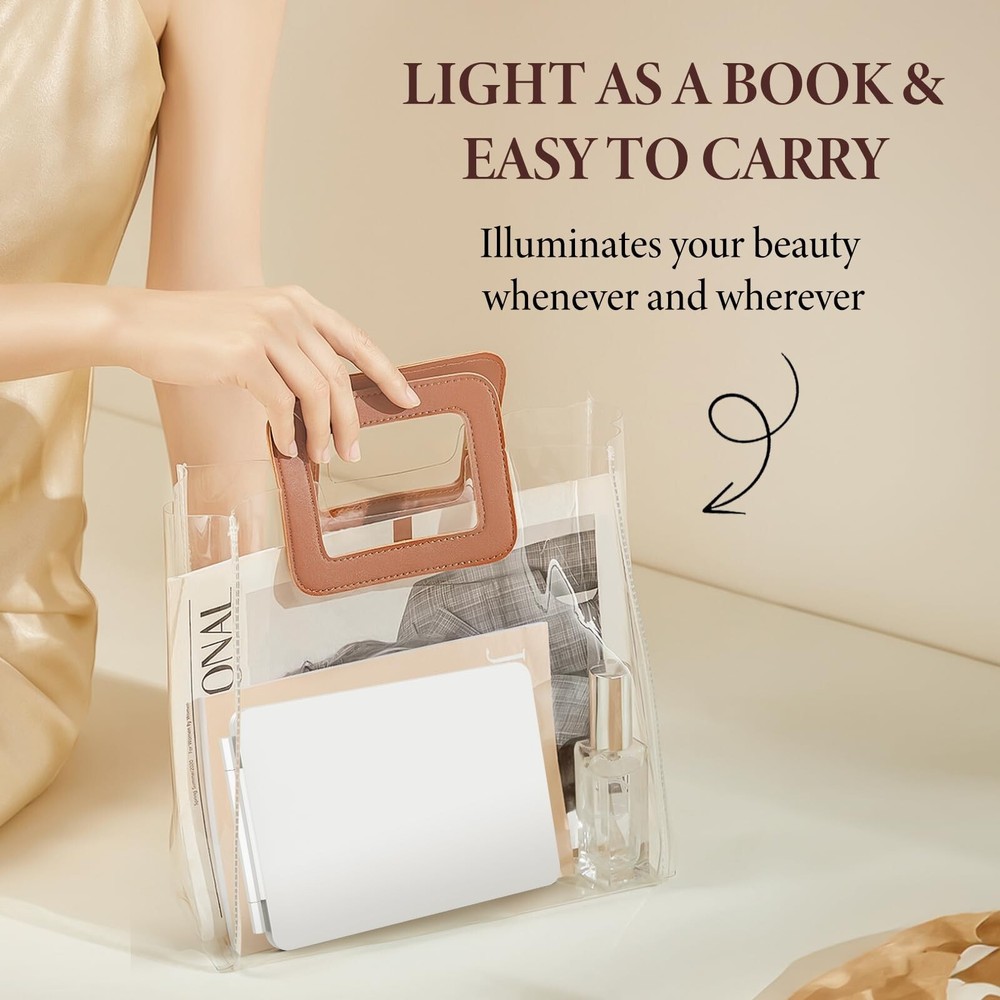 Travel Makeup Mirror with Time & Temperature Display, 2000mAh Rechargeable Ba...