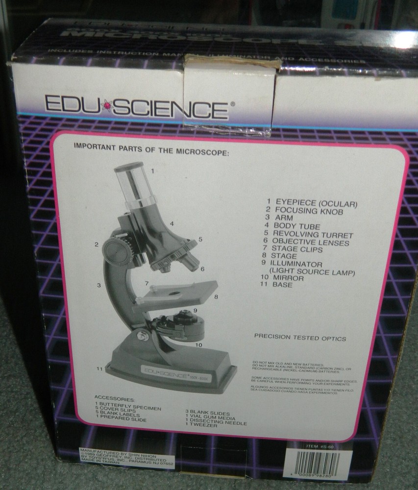 1989 NEW in OPEN BOX Edu Science Microscope And ACCESSORIES & Manual