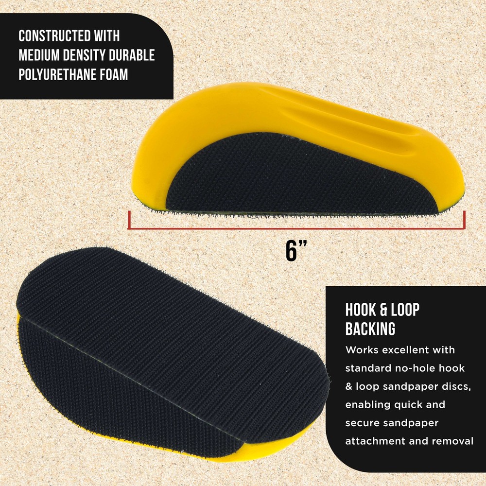 2ea 6" Mouse-Shaped Hand Sanding Block Pads for Hook & Loop and PSA 6" DA Discs