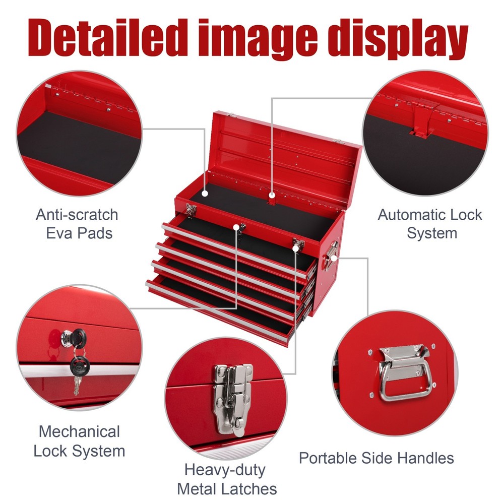 1Pcs Multi-Function Tool Organizer Heavy Duty Metal Red Tool Box with EVA Liners