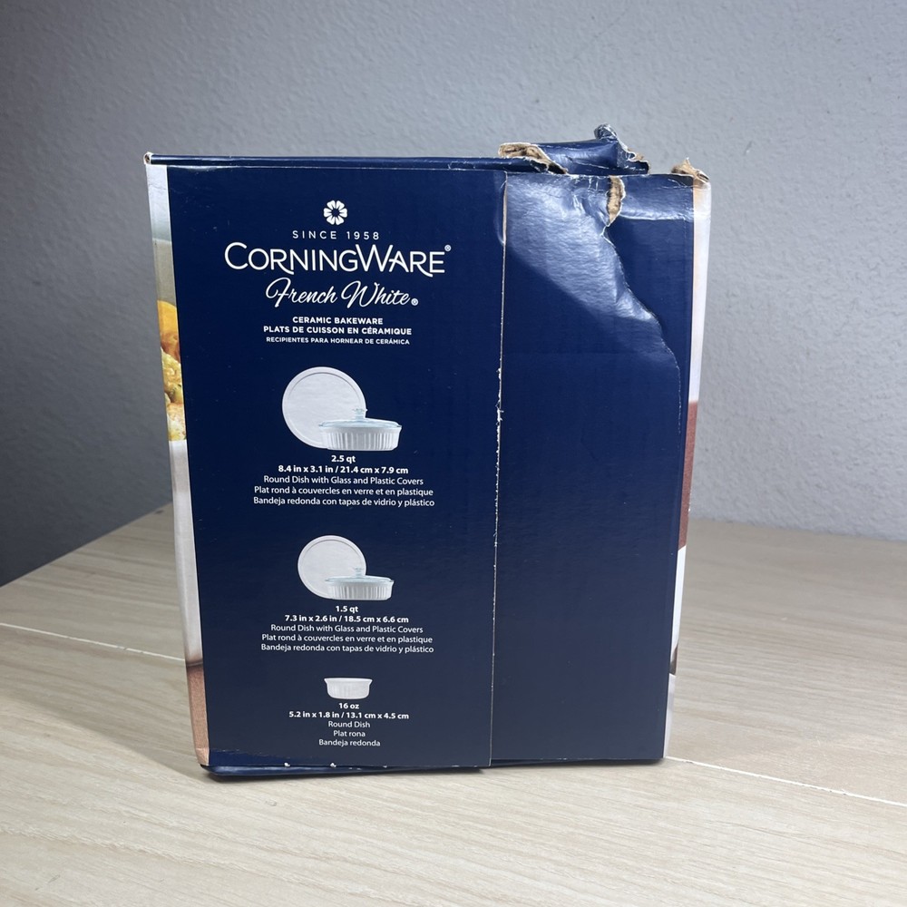 CorningWare French White 7-Pc Ceramic Bakeware Set with Lids