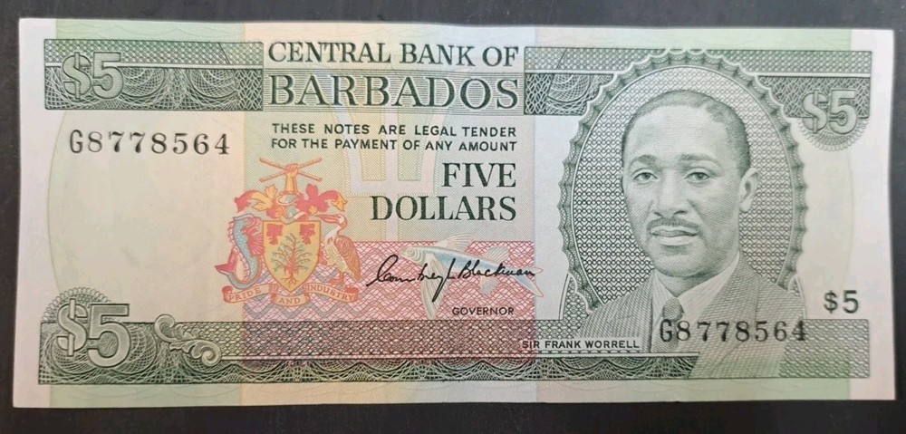 (1975) Barbados 5 Dollars P32, G8-778564.