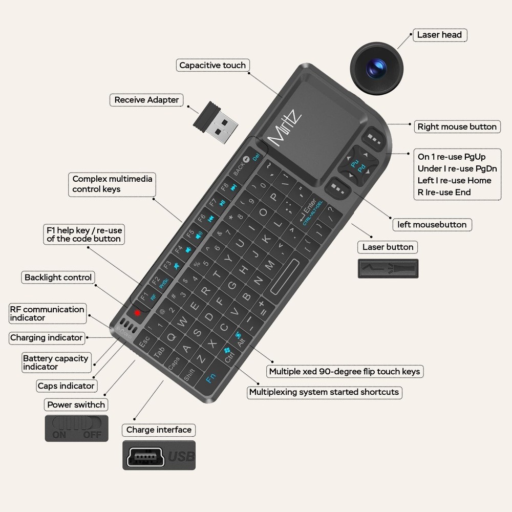 2.4G Wireless Touchpad Keyboard and Mouse Mini Remote Control with Laser Poin...