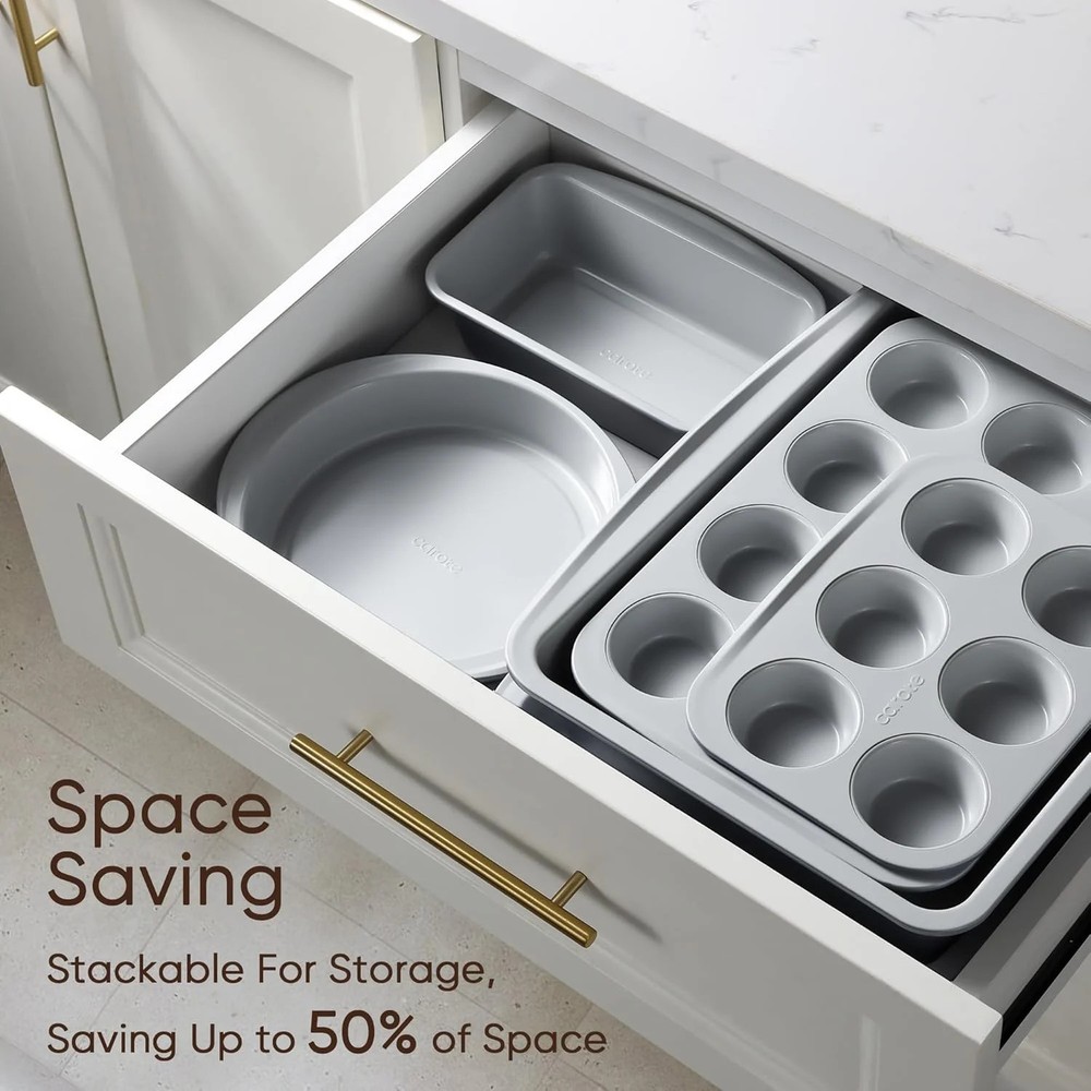 CAROTE 7-Piece Nonstick Stackable Baking Pans Set - Bakeware Sets Including Cook