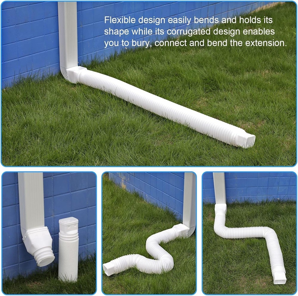 2-Pack White Downspout Extensions: Flexible Rain Gutter Drainage, 21-68 Inches