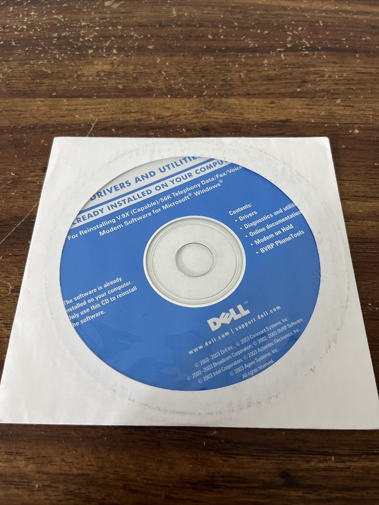 Dell Drivers Utilities V.9X Data/Fax/Modem Software Reinstallation Disk 2003