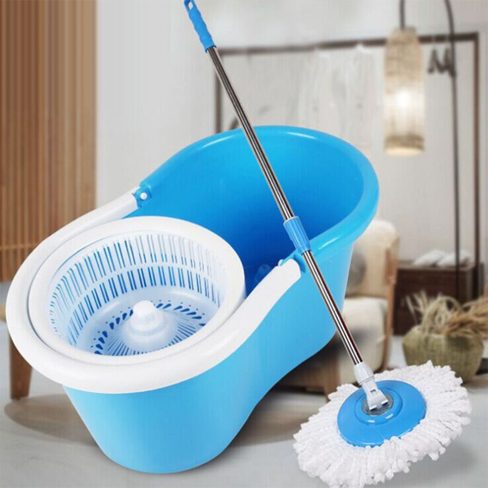 360° Rotating Head Easy Spin Dry Floor Mop Bucket+1/2/3 Head Microfiber Spinning